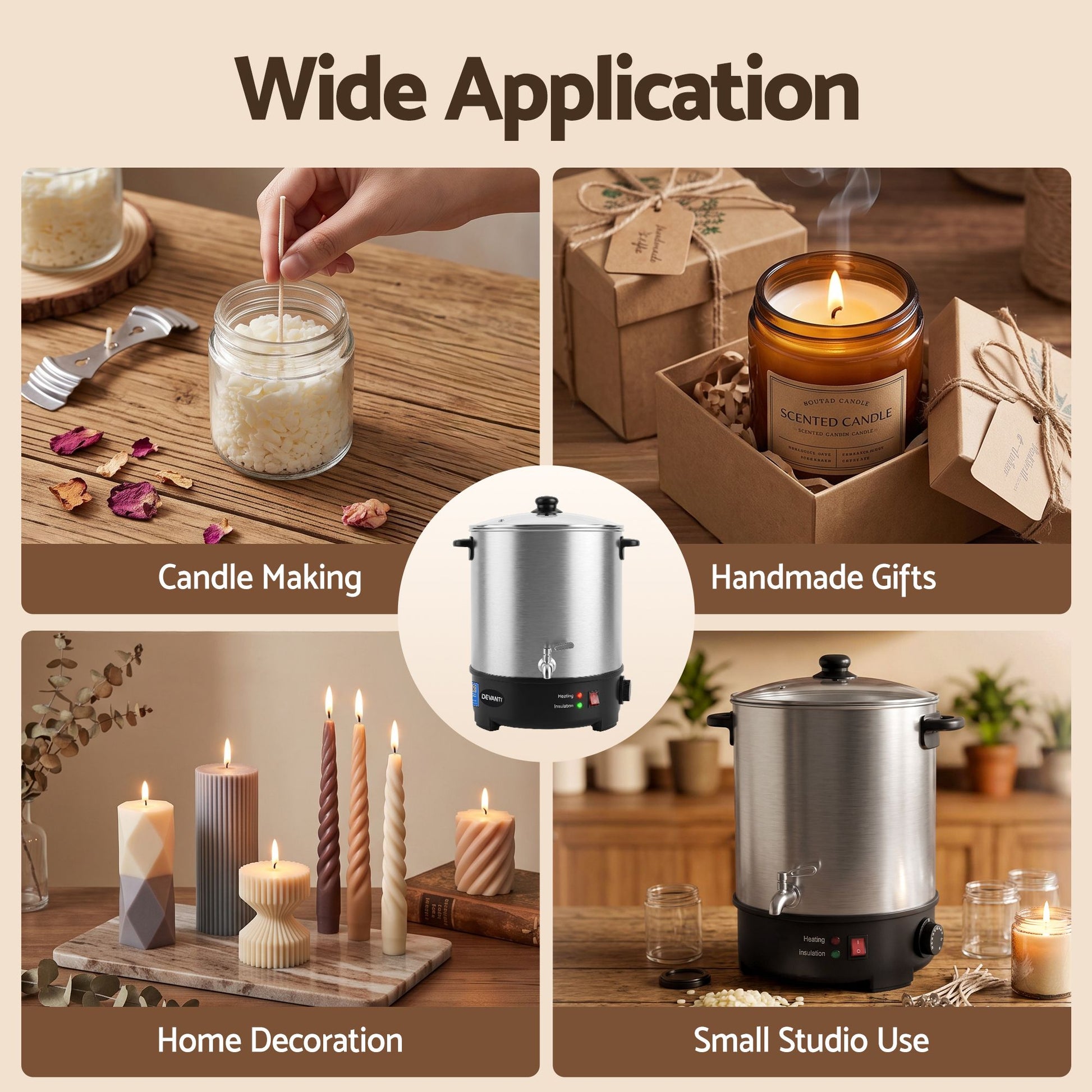 Devanti 16L Wax Melter Candle Making 1500W Melting Pot Furnace Quick Pour Spout Soy Soap