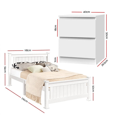 Artiss King Single Bed Frame and Bedside Table