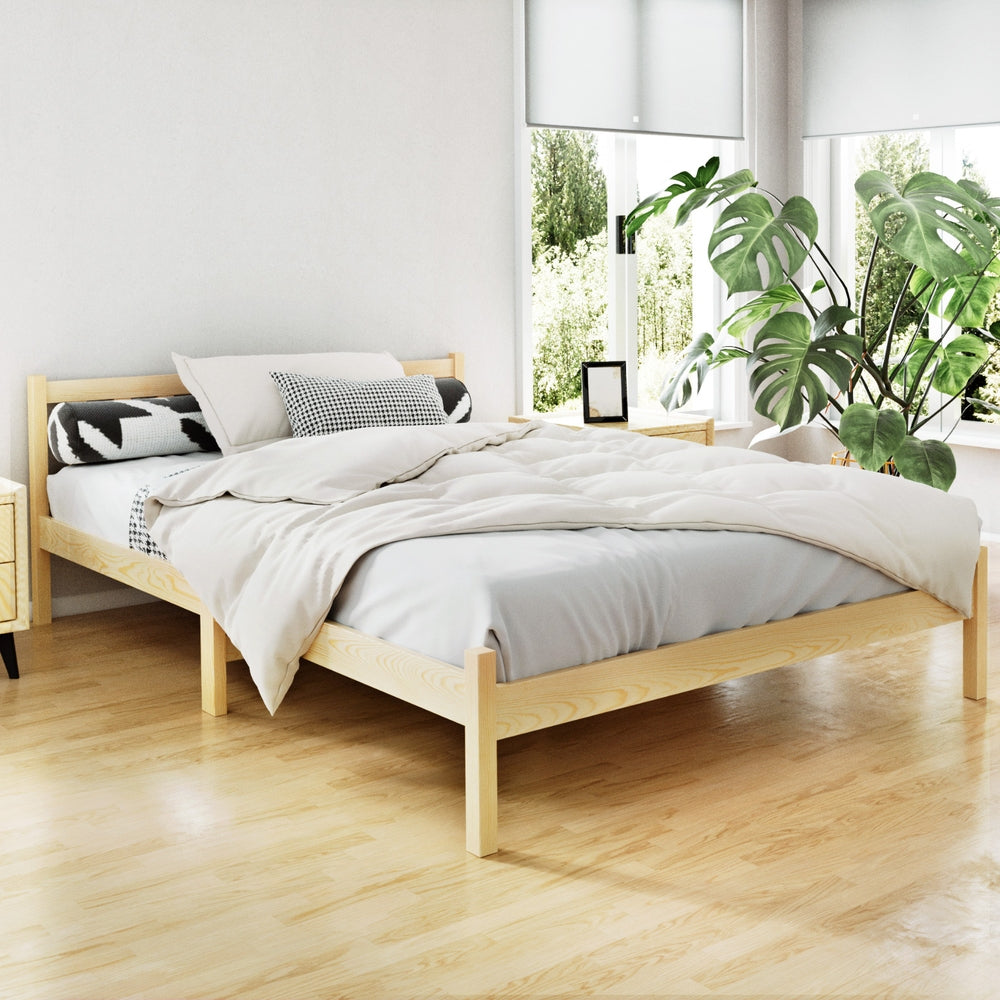 Artiss Bed Frame Wooden Double Size Bed Base Pine Timber Mattress Foundation Oak