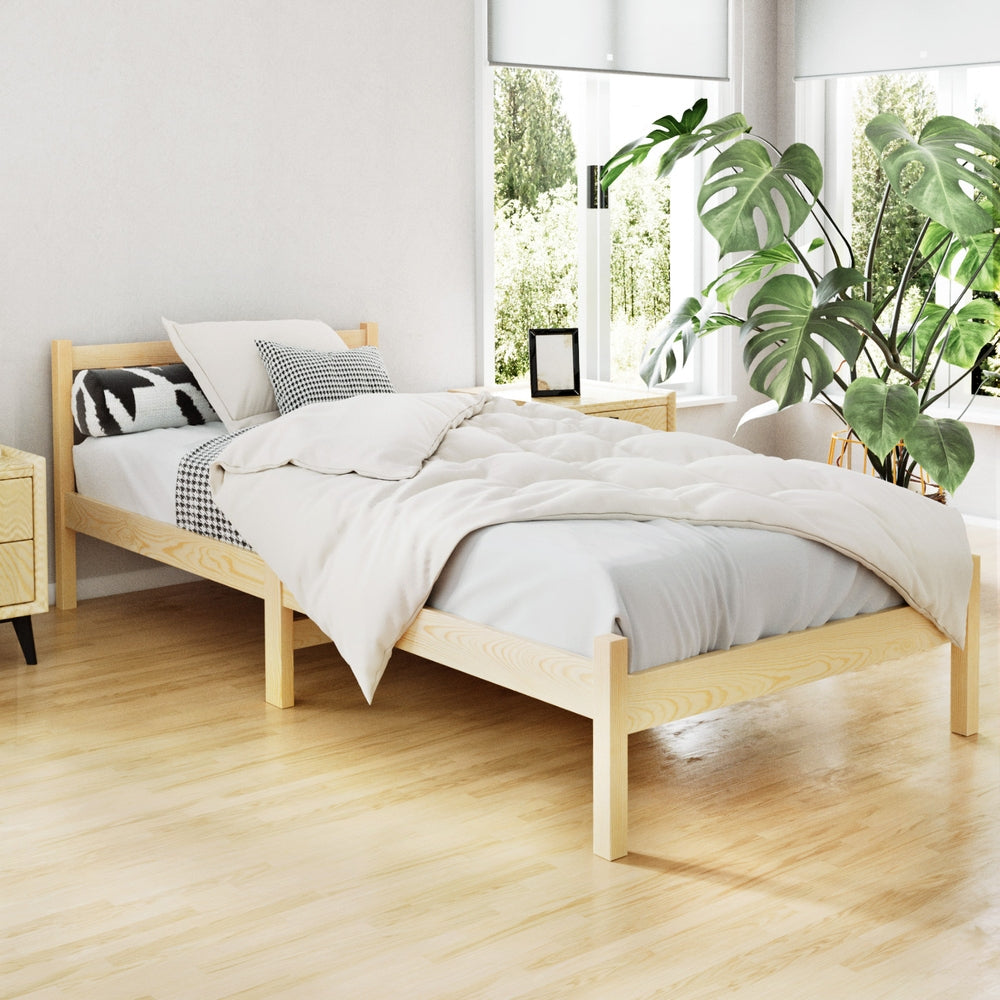 Artiss Bed Frame Wooden Single Size SOFIE Pine Timber Mattress Base OAK