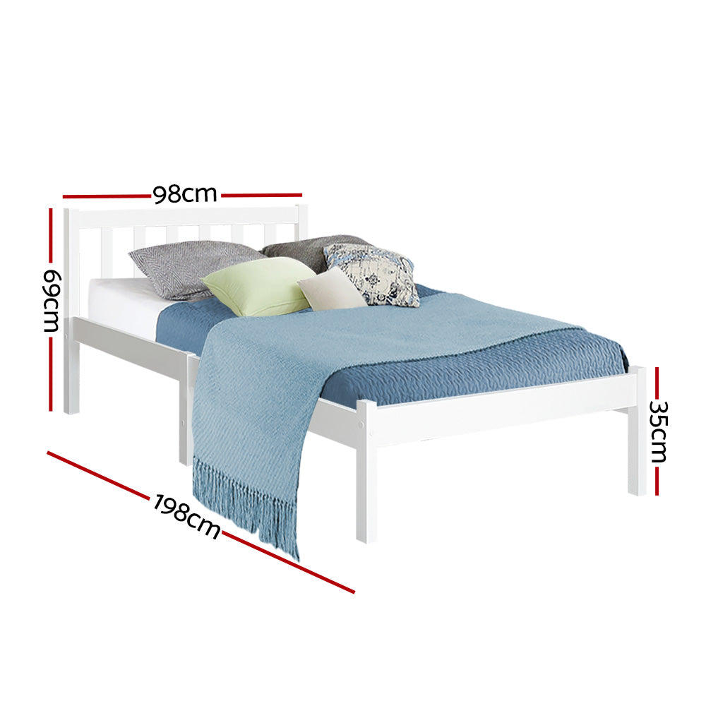 Single Size Wooden Bed Frame - White