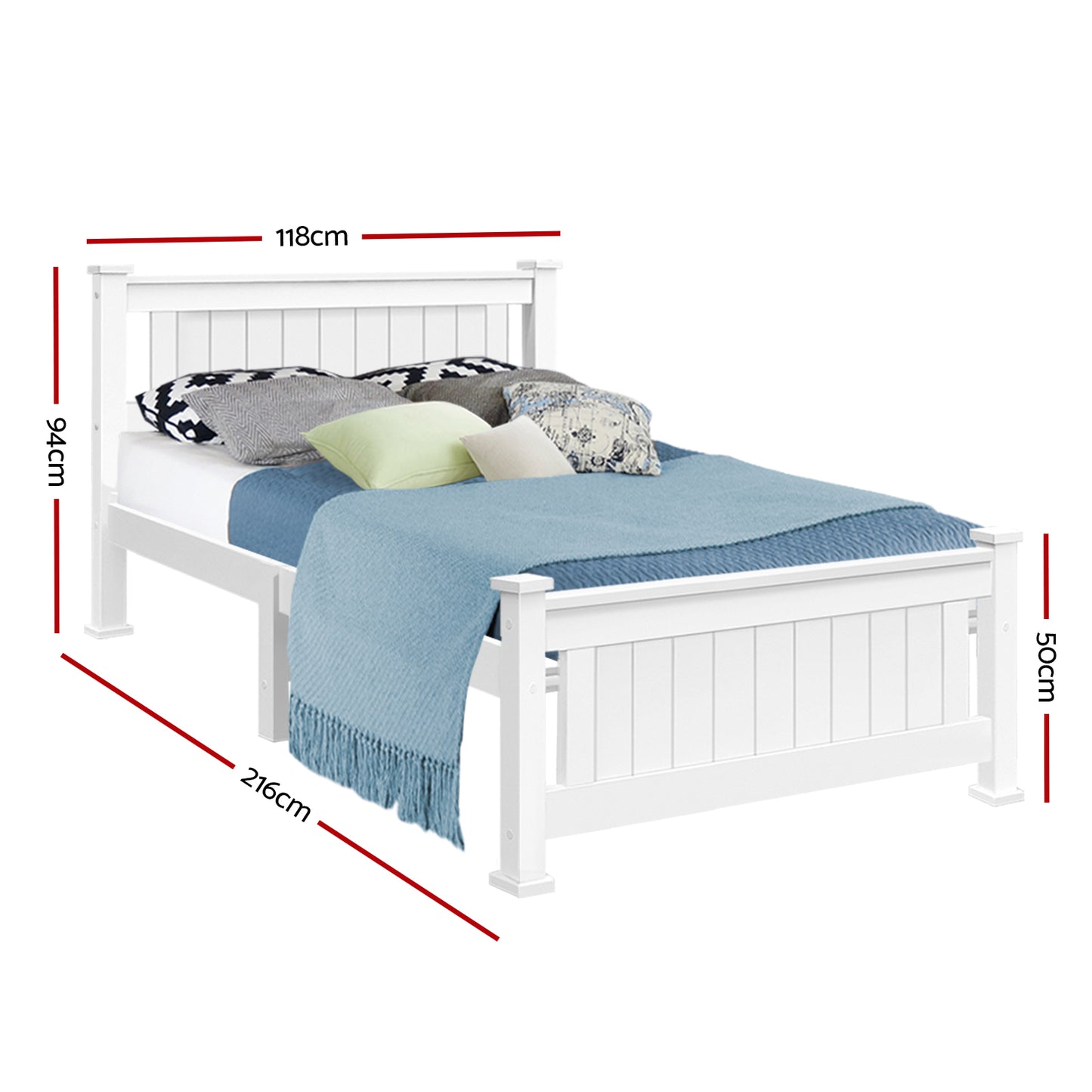 King Single Wooden Bed Frame - White