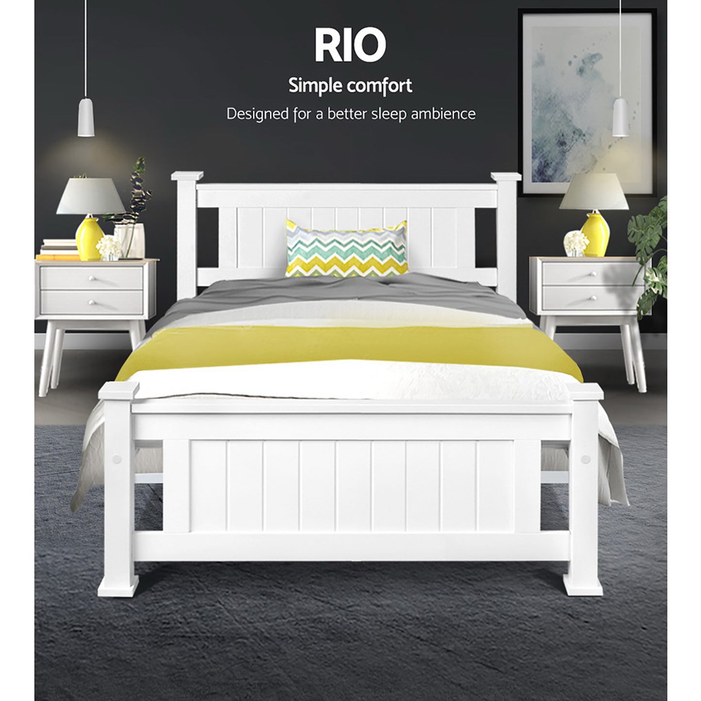 King Single Wooden Bed Frame - White