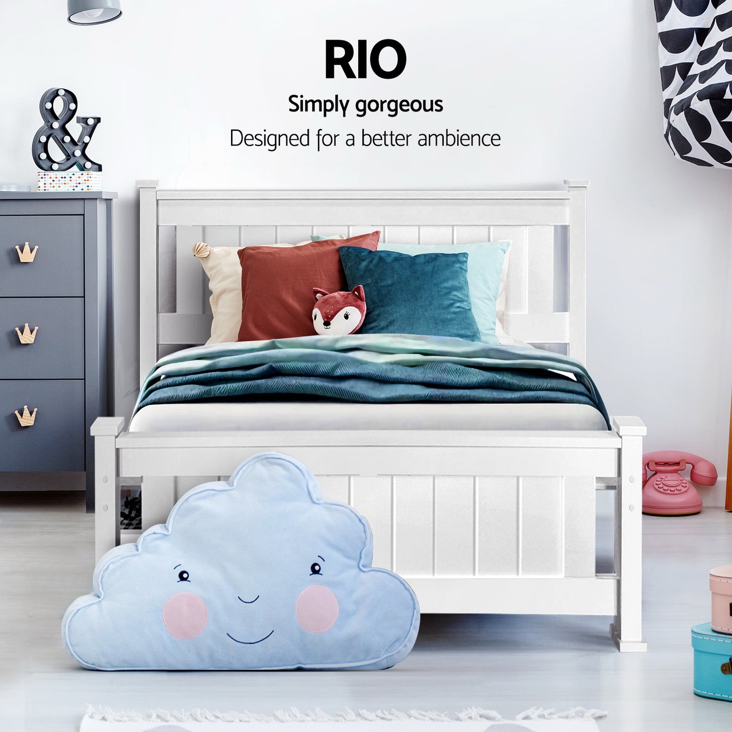 Artiss Bed Frame Single Size Wooden with 2 Drawers White RIO
