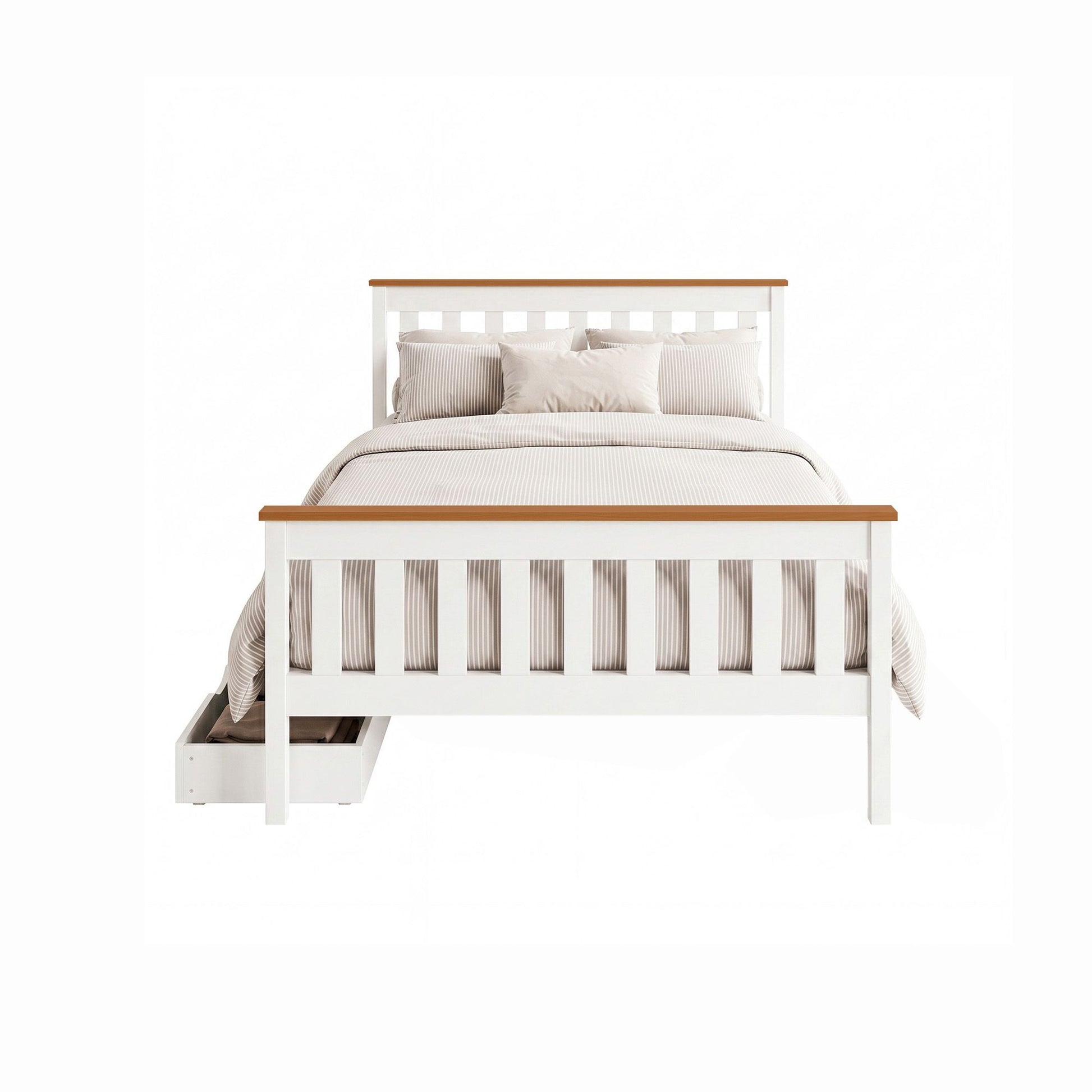 Artiss Bed Frame Double Size Wooden Platform with 2 Storage Drawers White PONY