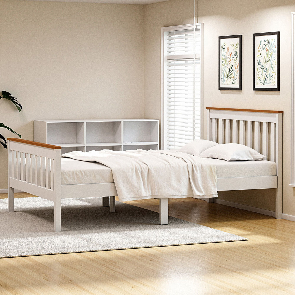 Artiss Bed Frame Double Size Wooden Platform with 2 Storage Drawers White PONY