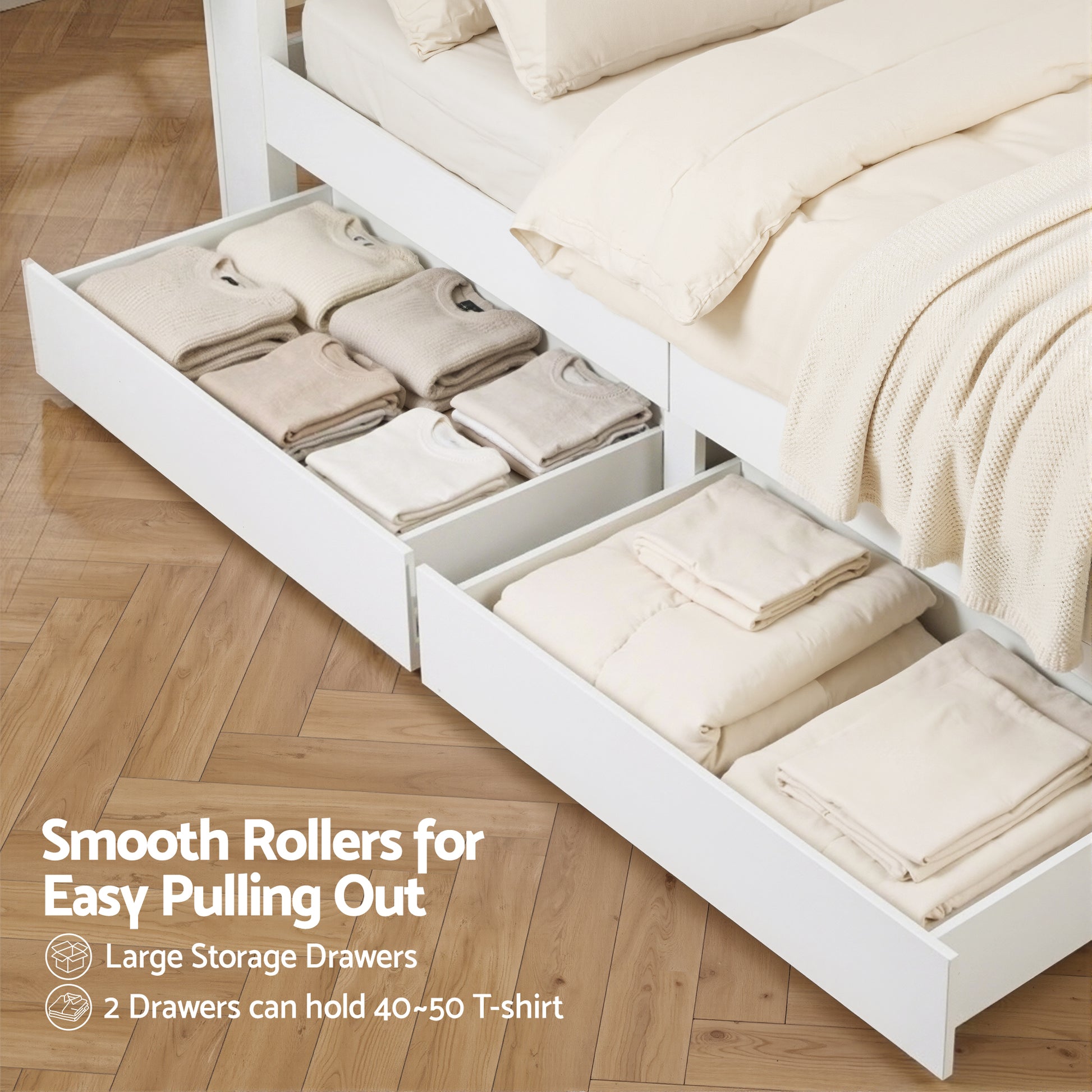 Artiss Queen Bed Frame with Storage Drawers White Platform Bedframe with Bookcase Headboard Charging Station Led Light