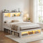 Artiss Queen Bed Frame with Storage Bookcase Headboard and Footboard White Wooden Platform Bed with Charging Station and Led Light Bedroom Furniture
