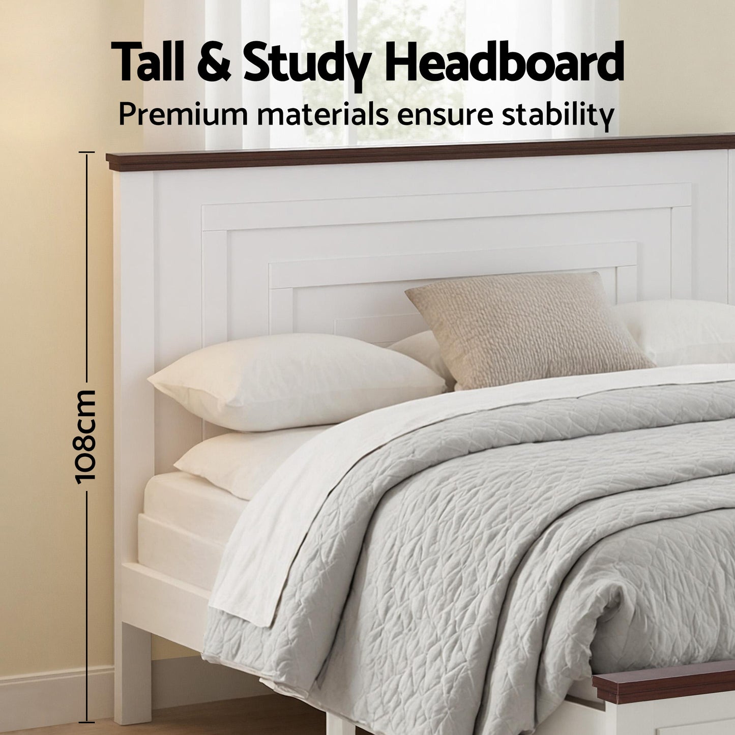 Artiss Double Wooden Bed Frame with 2 Drawer Platform Bed with 108cm Solid High Headboard White Bed Base for Bedroom Easy Assembly