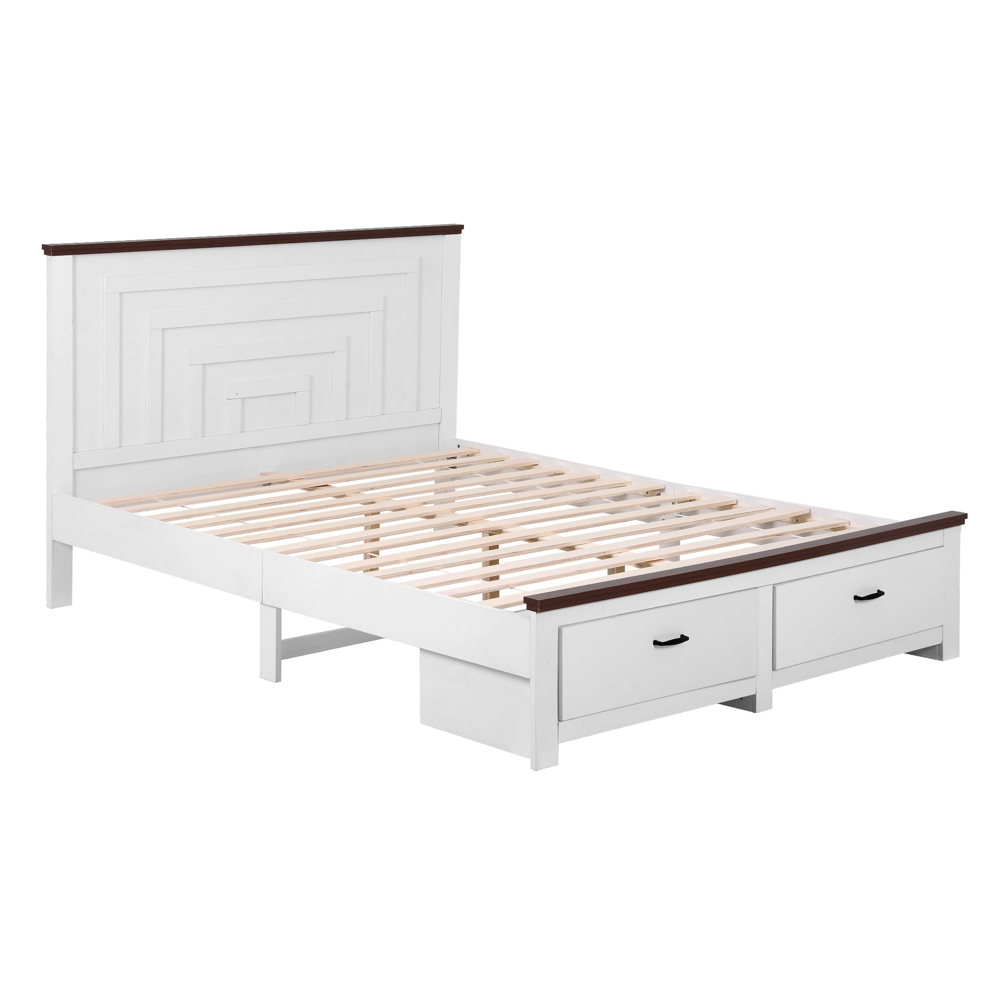 Artiss Queen Wooden Bed Frame with 2 Drawer Platform Bed with 108cm Solid High Headboard White Bed Base for Bedroom Easy Assembly