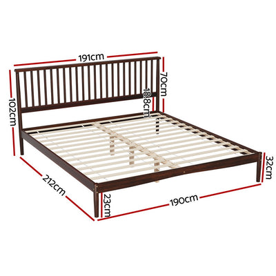 Artiss Bed Frame King Size Wooden Base Mattress Platform Timber Walnut VISE
