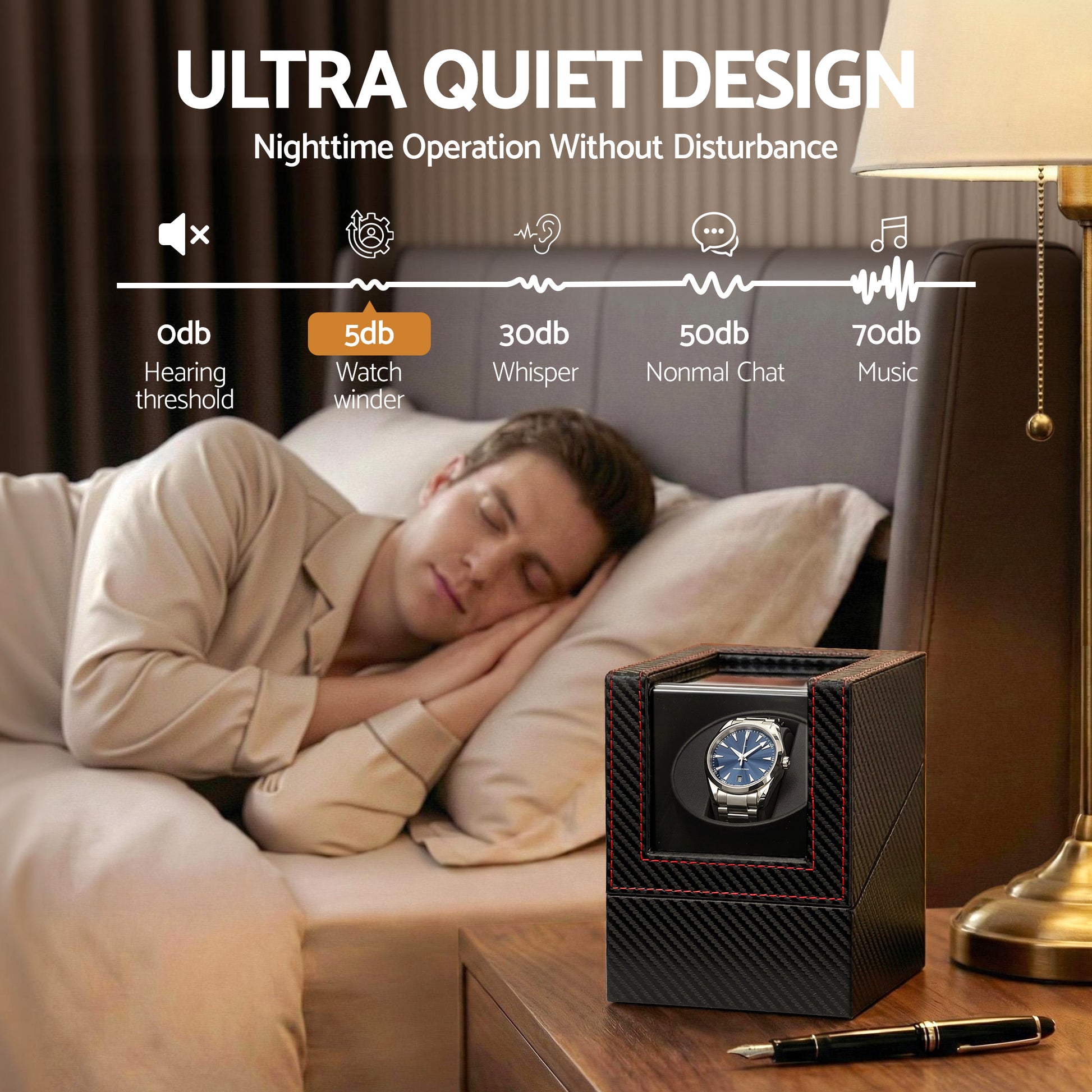 Embellir Watch Winder Box Automatic Single Quiet Carbon Fibre Black