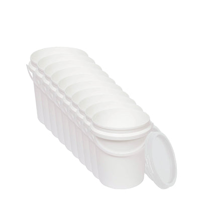 10x 1.2L Plastic Buckets + Lids - Food Grade Empty White Tub With Handle