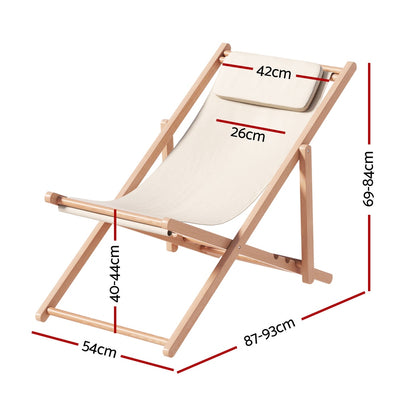 Gardeon Outdoor Chairs Sun Lounge Deck Beach Chair Folding Wooden Patio Furniture Beige