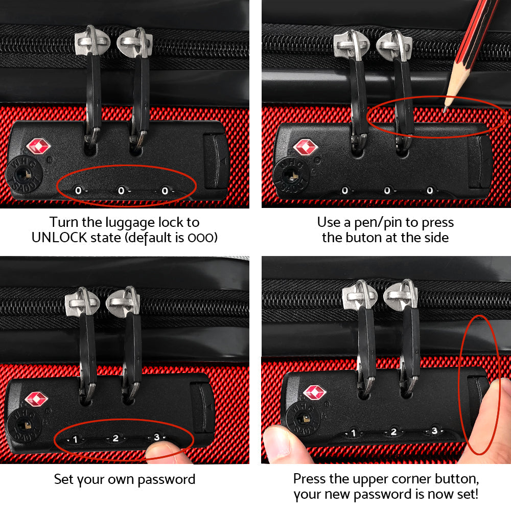 Wanderlite 2pc Luggage Trolley Suitcase Sets Travel TSA Hard Case Red