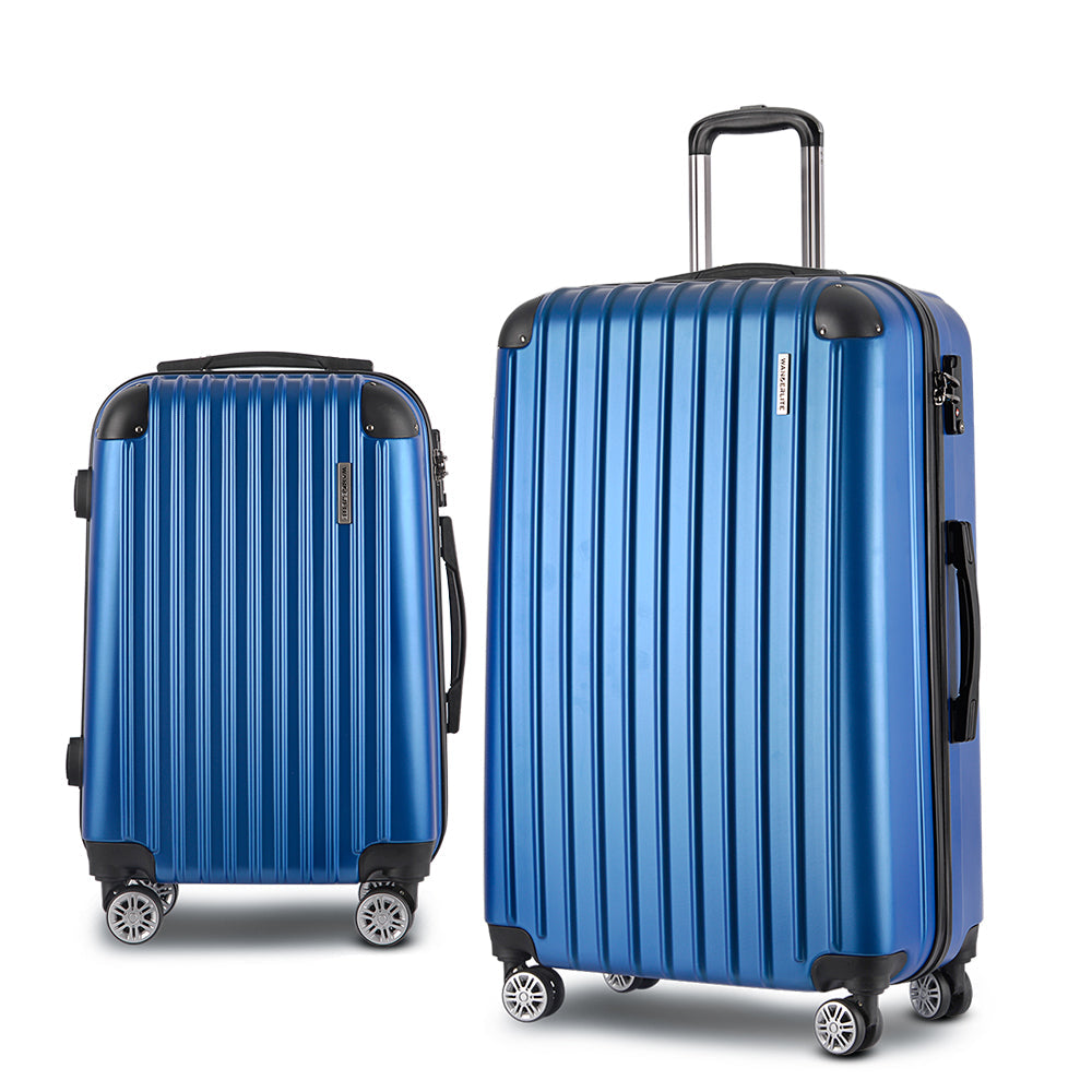 Wanderlite 2pcs Luggage Trolley Set Travel Suitcase Hard Case Carry On Bag Blue