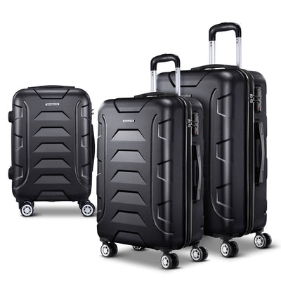 Wanderlite 3pc Luggage Travel Sets Suitcase Trolley TSA Lock Black
