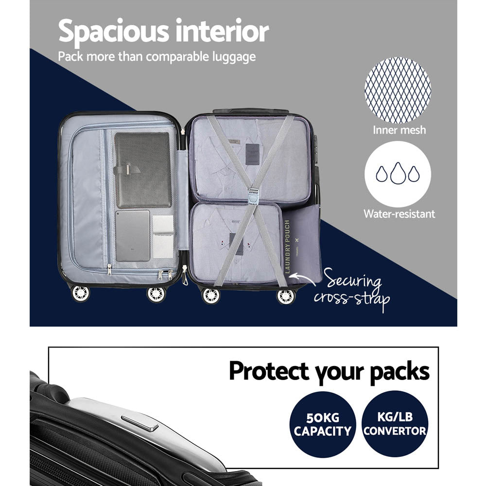 Wanderlite 3pcs Luggage Set Travel Suitcase Storage Organiser TSA Black