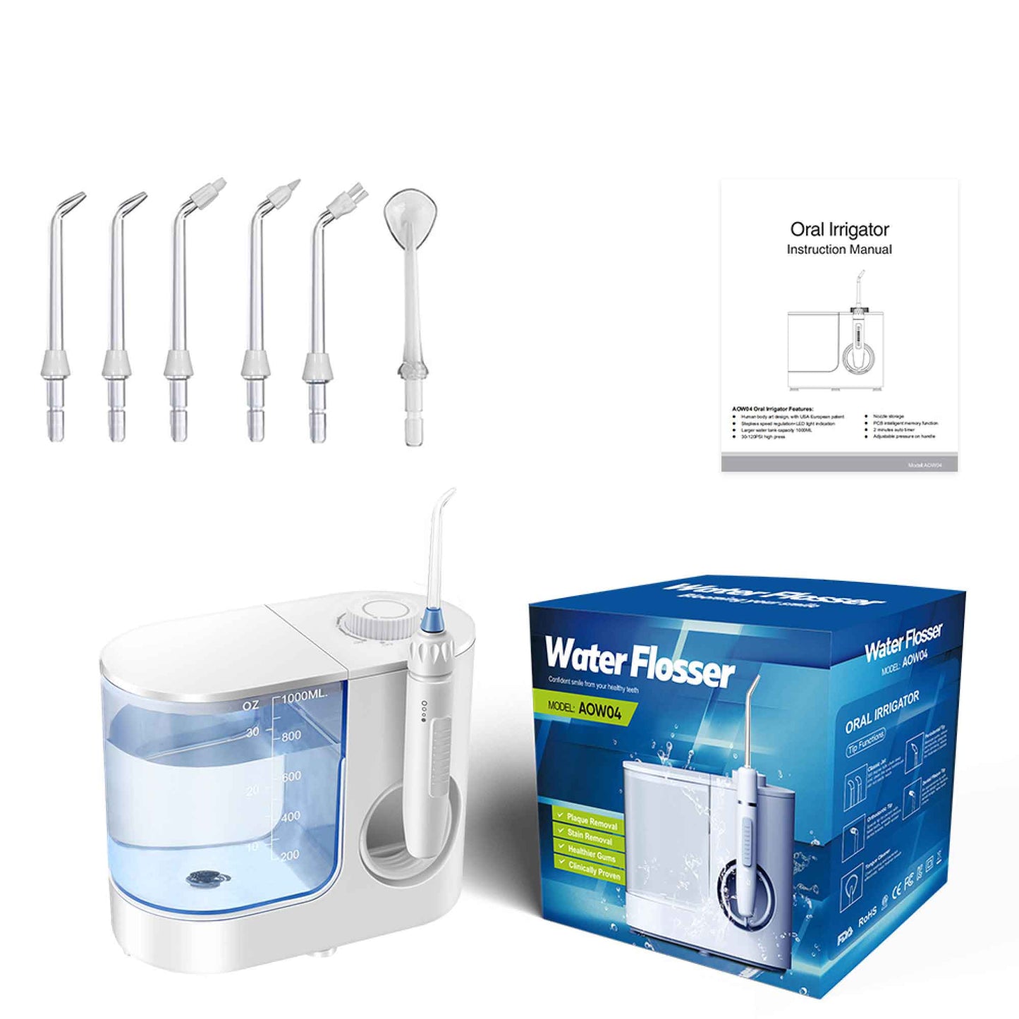 Water Jet Dental Flosser 1000ml White - Electric Oral Pressure Irrigator