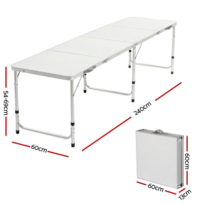 Weisshorn Folding Camping Table 240CM Portable Outdoor Picnic BBQ Aluminium Desk