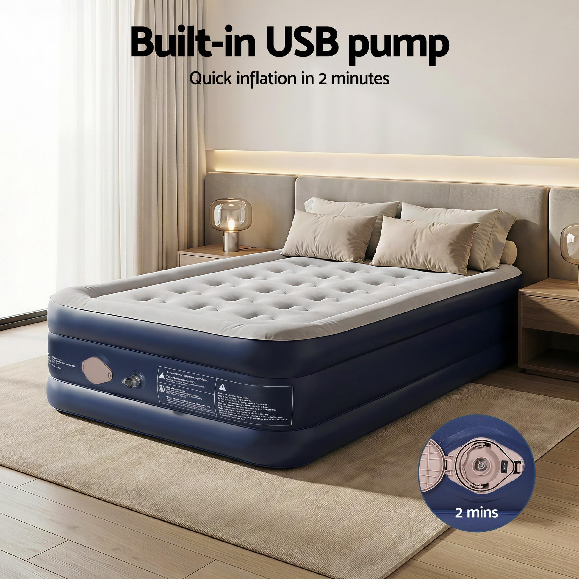 Weisshorn Single Air Mattress with Rechargeable Cordless Pump 46cm