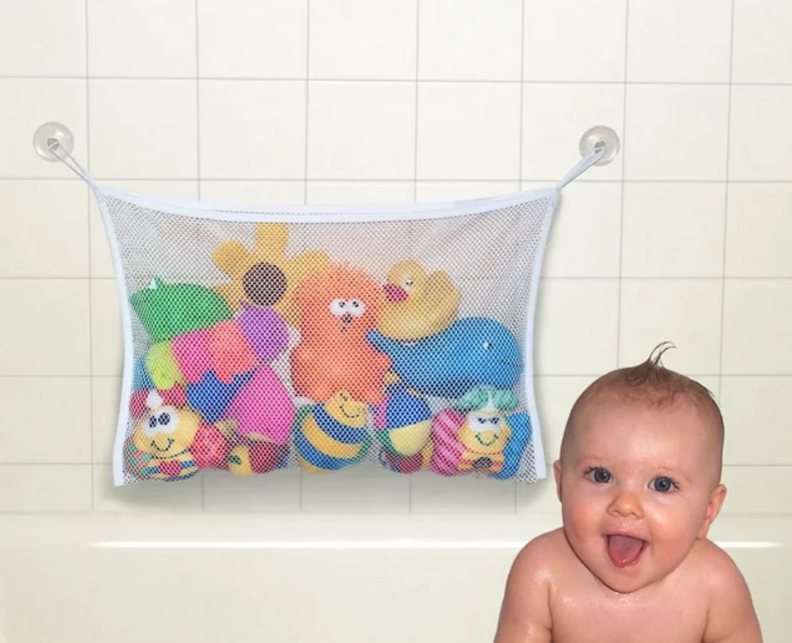White Baby Kids Bath Toys Holder Organiser Hanging Large Bag