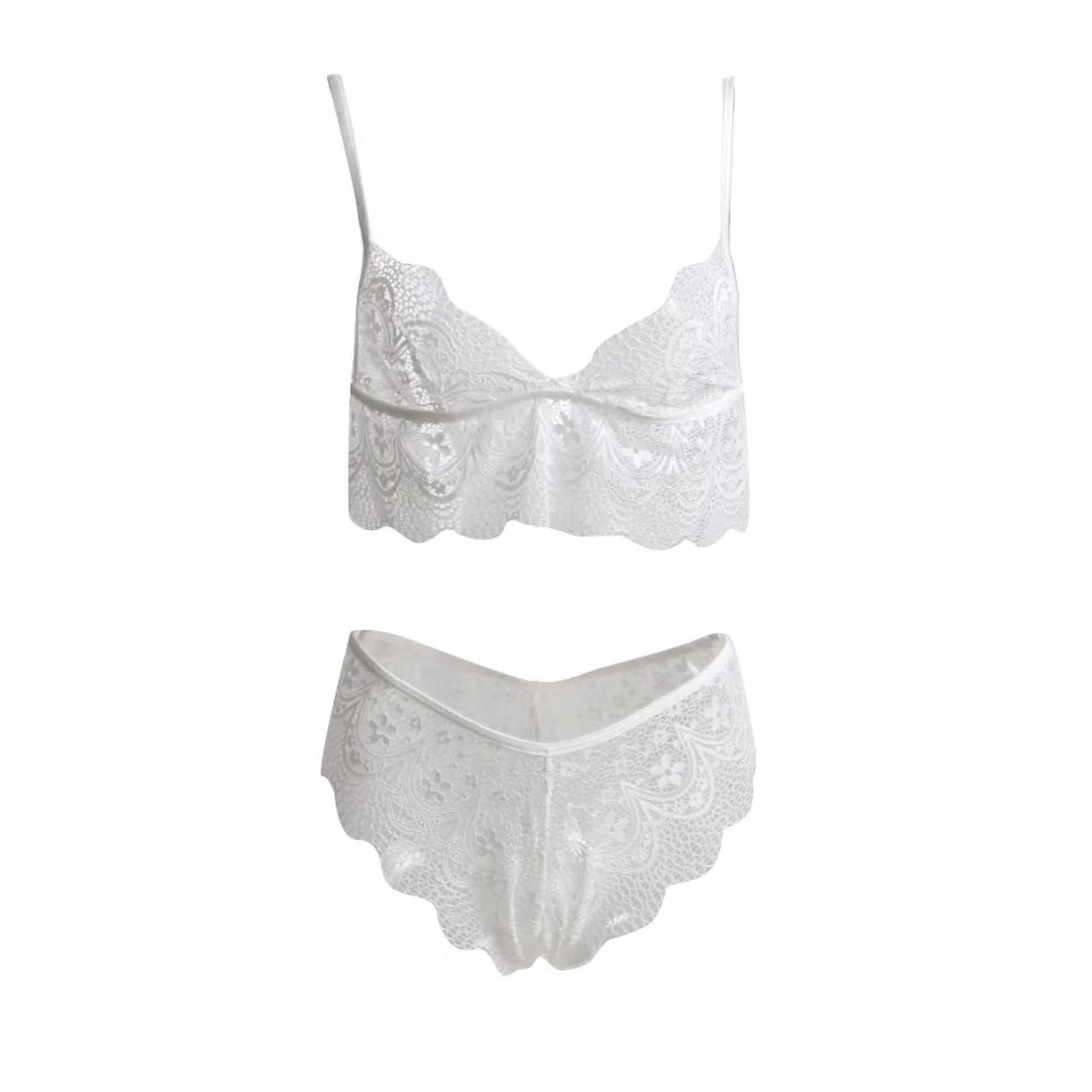 White Lace Lingerie Set Bra and Panty Ensemble Sheer 2 Pce Temptation Underwear