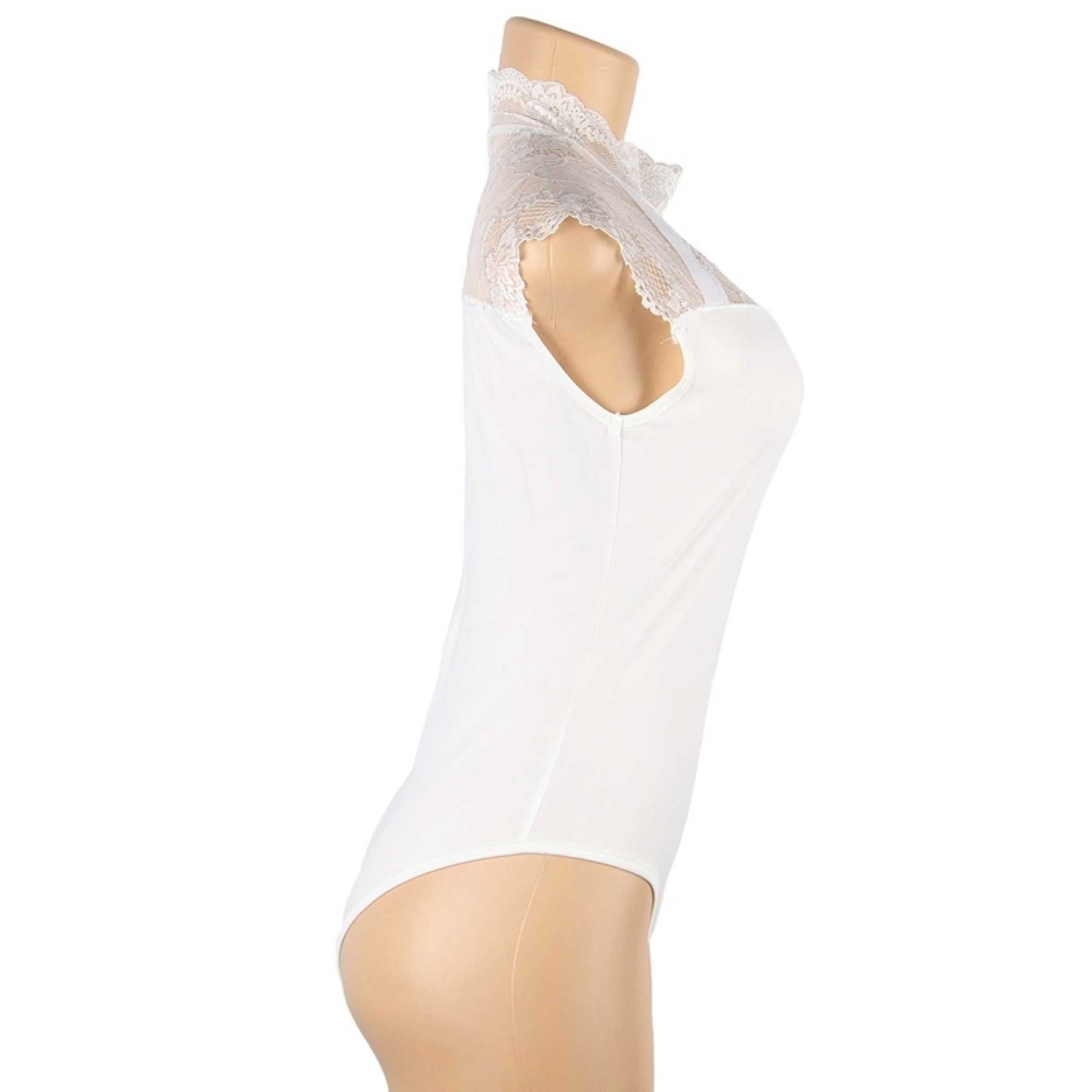 White Sleeveless Lace Lingerie BodySuit Button + Zip Closure Playsuit Underwear