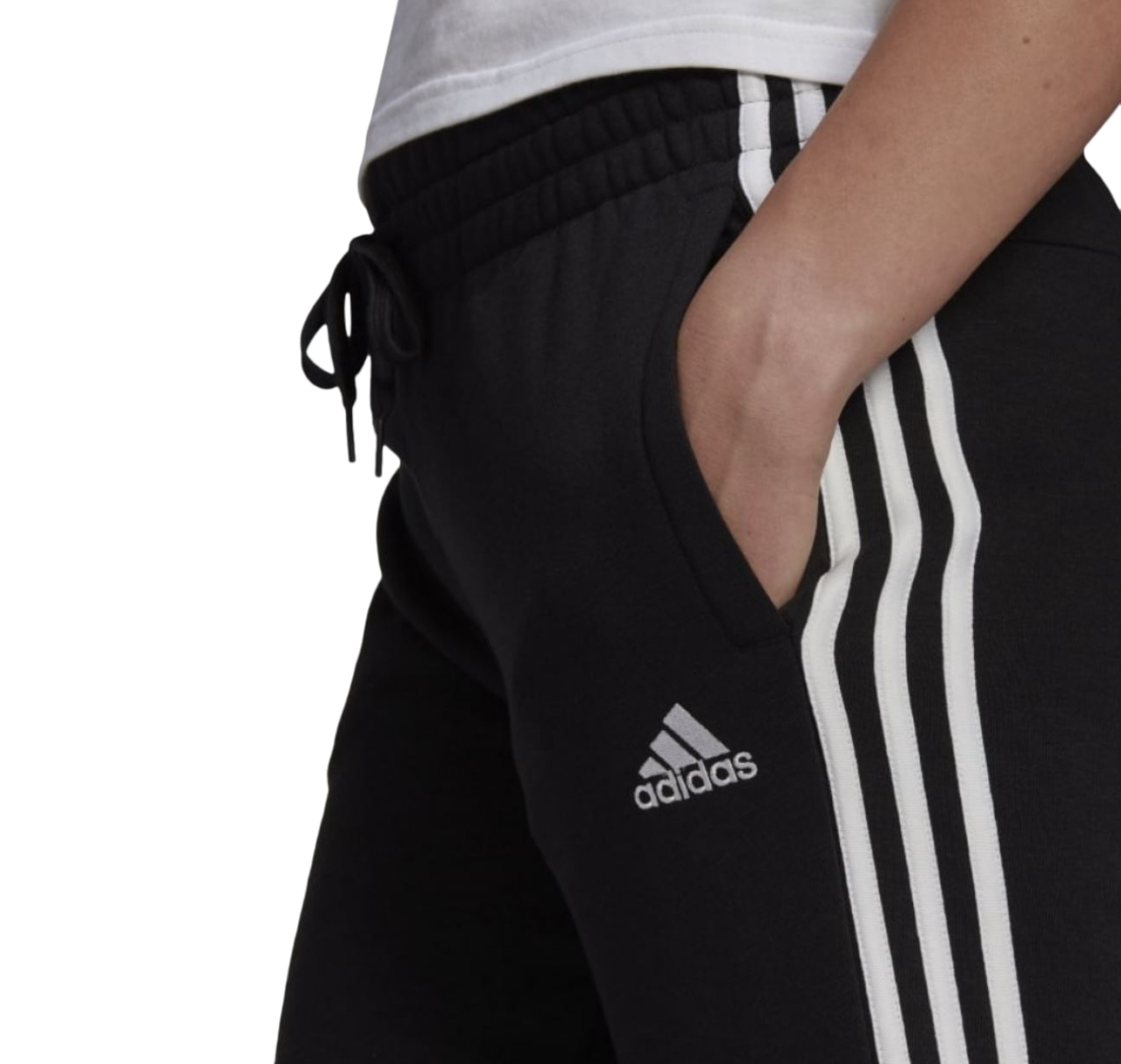 Womens Adidas Essentials French Terry Logo 3-Stripes Black/ White Pants