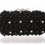 Womens Black Floral Diamante Pearl Clutch Bow Hand Bag Wedding