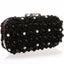 Womens Black Floral Diamante Pearl Clutch Bow Hand Bag Wedding