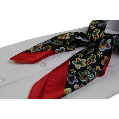 Womens Black With Colourful Flowers Silk Feel Soft Neck Scarf