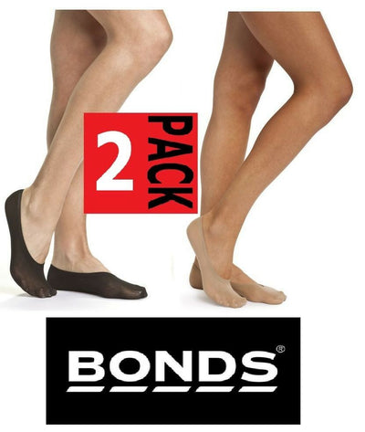 Womens Bonds 2 Pairs No Show Cotton Black Tan Footlets Ladies Socks Sockettes