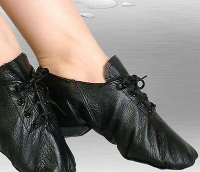 Womens Girls Black Leather Jazz Dance Ladies Kids Lace Up Split Sole Boots Shoes