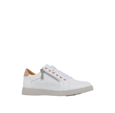 Womens Hush Puppies Mimosa Perf Sneakers Zip White/Blush Casual Lace Up Shoes