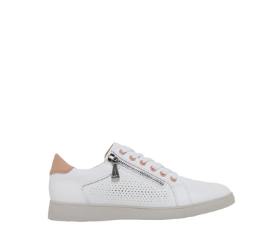 Womens Hush Puppies Mimosa Perf Sneakers Zip White/Blush Casual Lace Up Shoes
