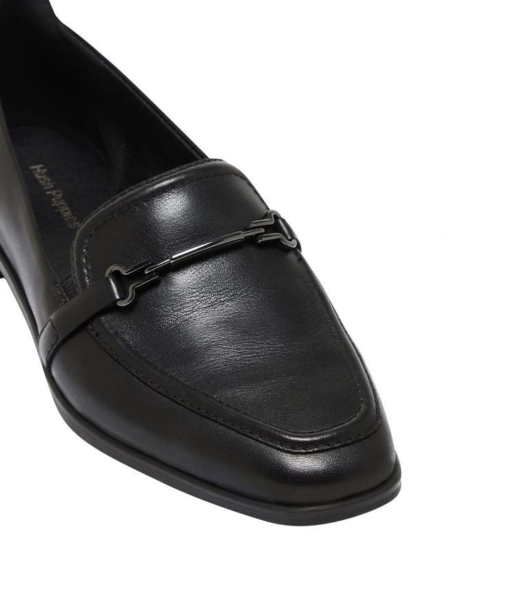 Womens Hush Puppies Zippo Black Ladies Flat Slip On Formal Shoes