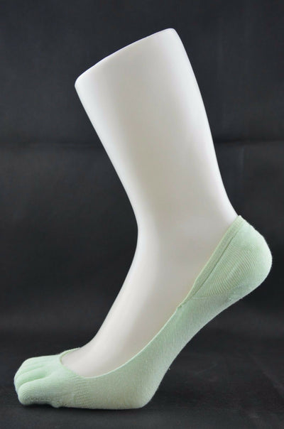 Womens Pair Invisible Anti Slip Five Toe Sock Footlets Sockettes Light Green