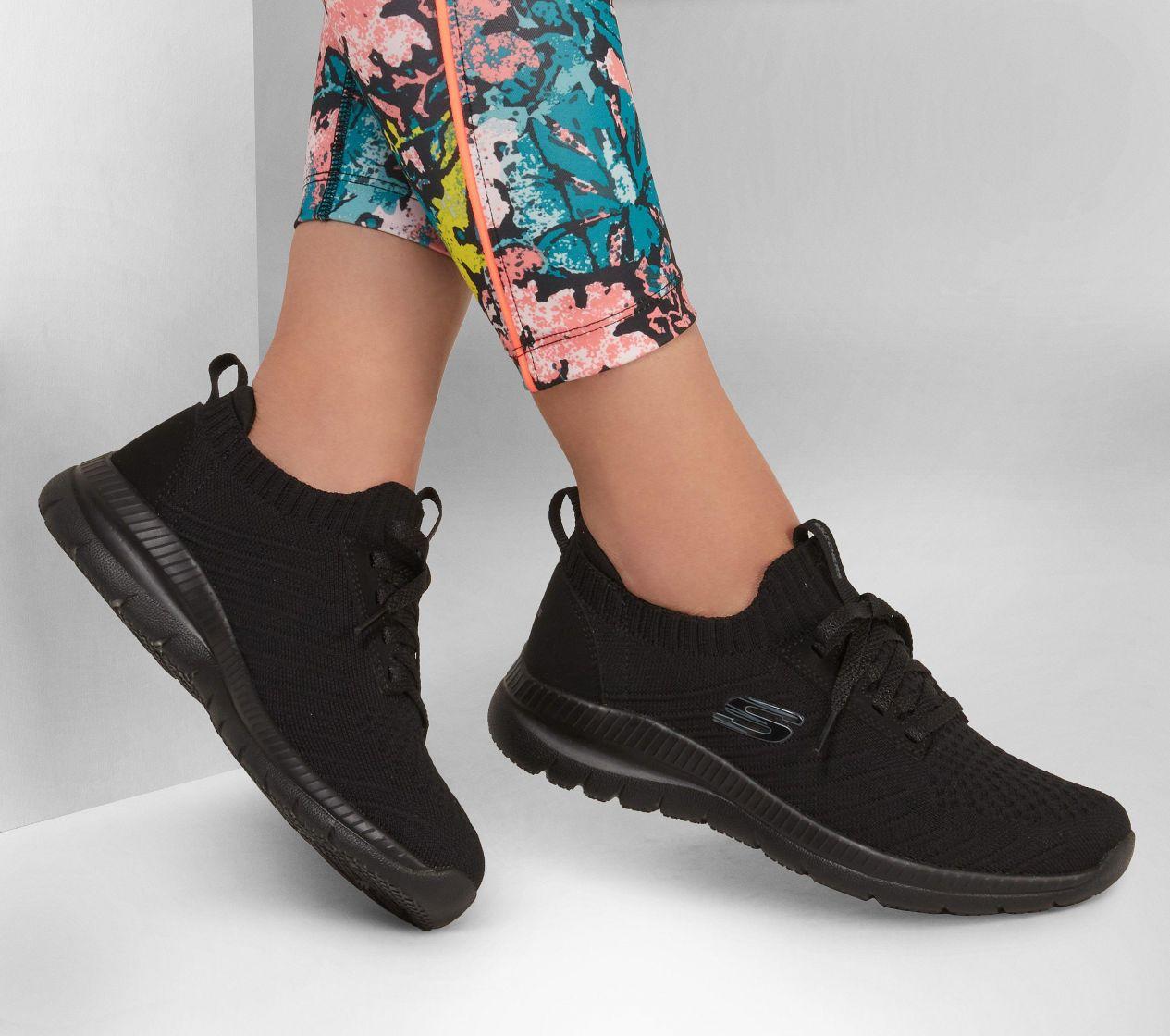 Womens Skechers Bountiful Creative Black/Black Running Sport Shoes