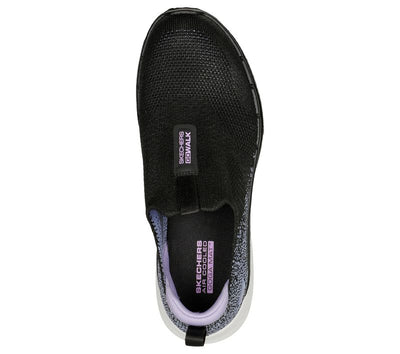 Womens Skechers Go Walk 6 - Glimmering Black/Lavender Slip On Sneaker Shoes