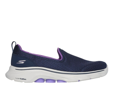 Womens Skechers Go Walk 7- Razi Navy/ Lavender Walking Shoes