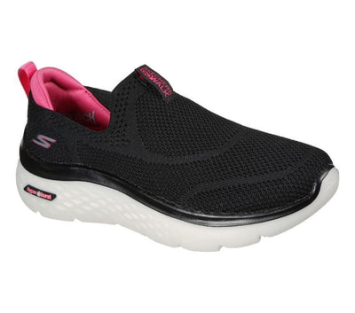 Womens Skechers Go Walk Hyper Burst - Solar Winds Black/Hot Pink Casual Slip On Shoes