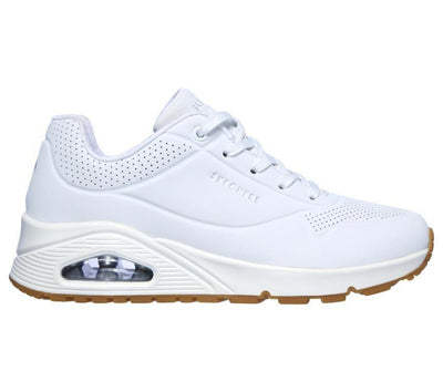 Womens Skechers Uno - Stand On Air White Gum Sole Lace Up Sneaker Shoes