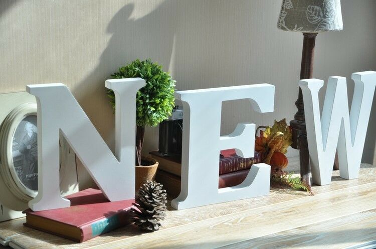 Wooden Letters Small 15cm White Alphabet Wedding Home Birthday - D