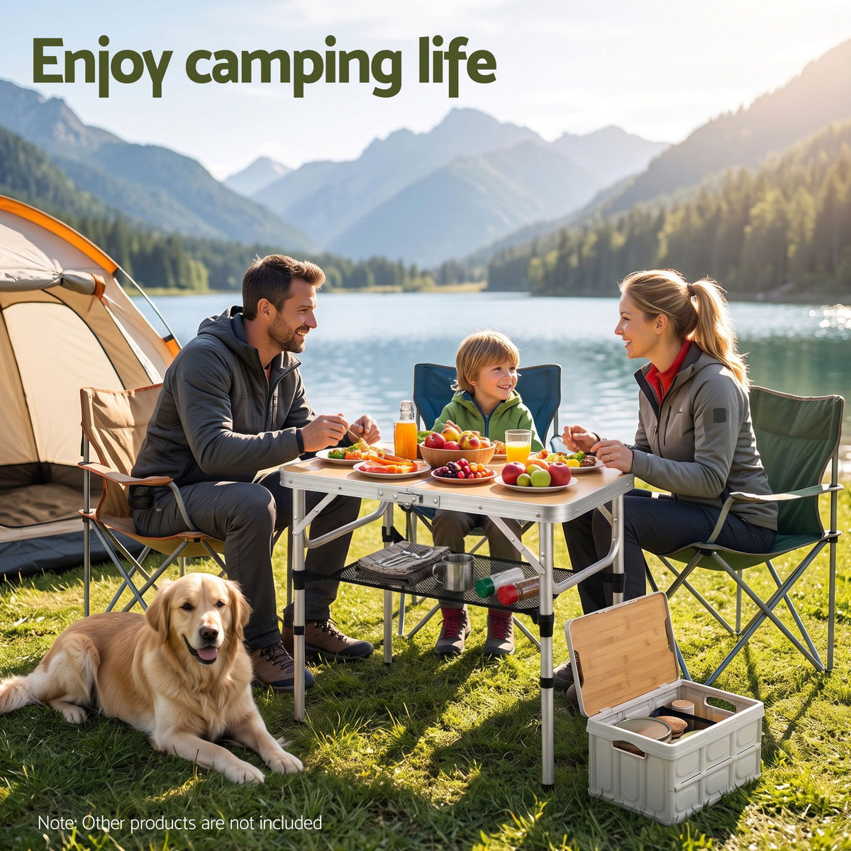 Weisshorn Folding Camping Table Adjustable Aluminium 60 x 40 cm Wood Grain