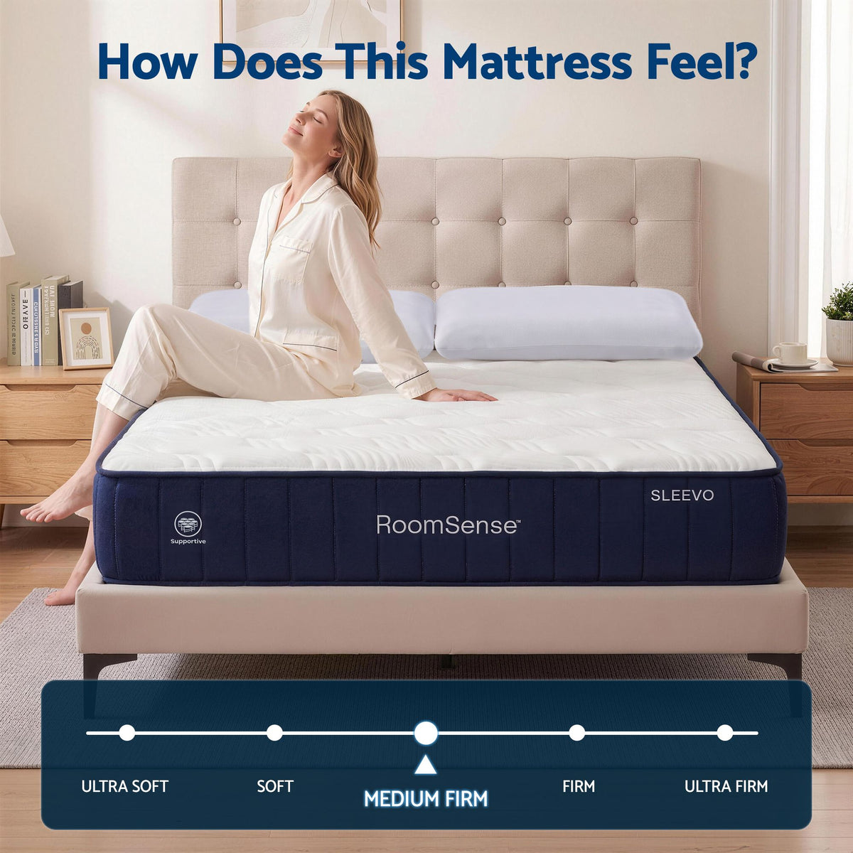 RoomSense Queen 26cm Firm Pocket Spring Mattress Bundle with 2 Pillows