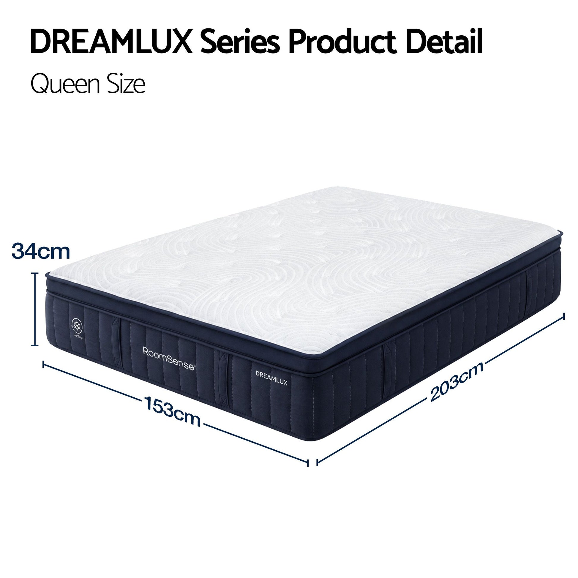 RoomSense Queen Mattress, 34cm Thick Medium Firm Hybrid Mattress for Back Pain Relief, Tencel Cooling Pocket Spring Mattress Queen Size in a Box