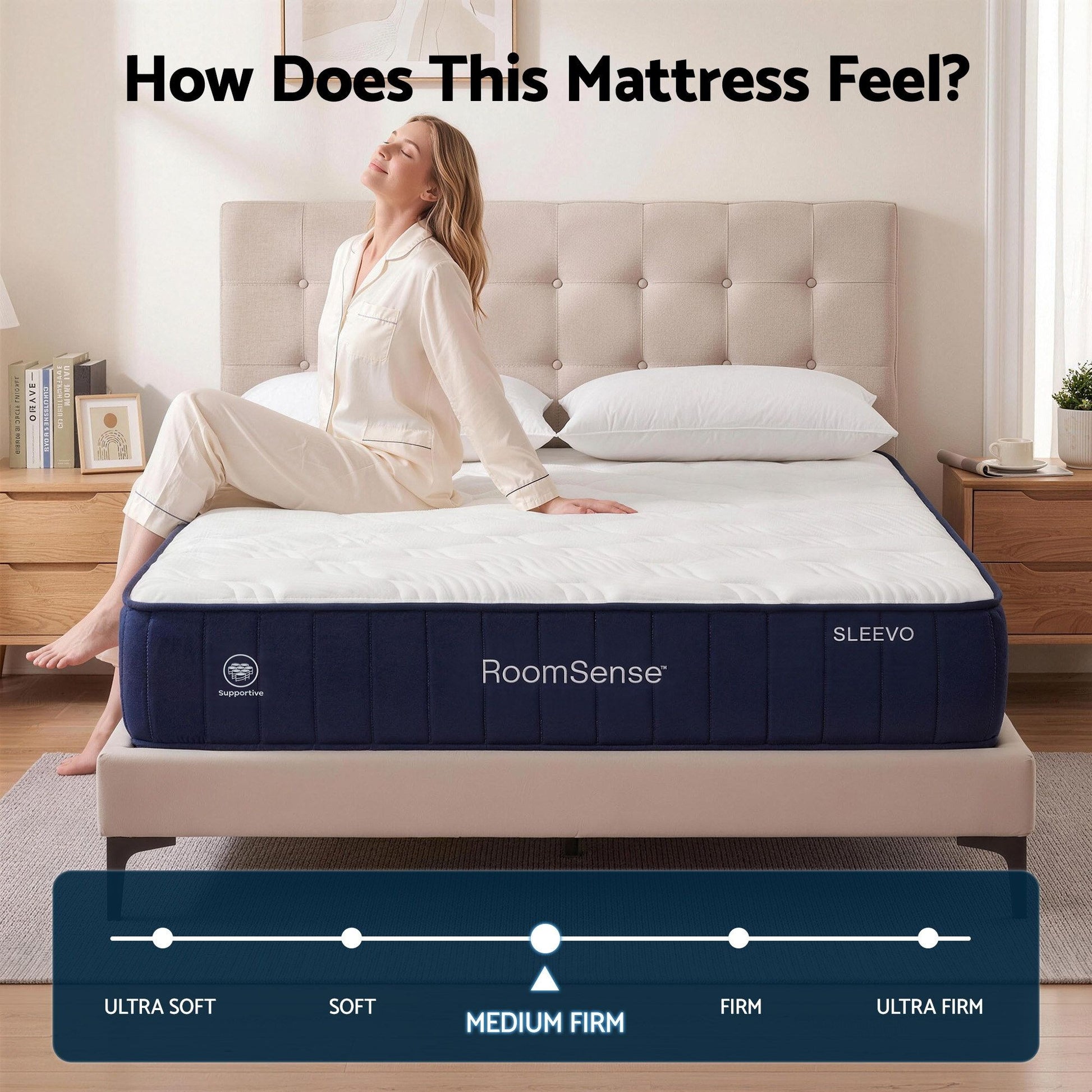 RoomSense Queen Mattress, 26cm Orthopedic Firm Mattress for Back Pain Relief, Pocket Spring Hybrid Mattress Queen Size for Home & Rental