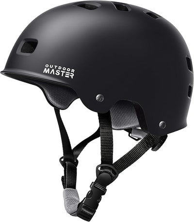 OutdoorMaster Skateboard Cycling Helmet - Two Removable Liners Ventilation Multi-Sport Scooter Roller Skate Inline Skating Rollerblading for Adults-Black-Medium