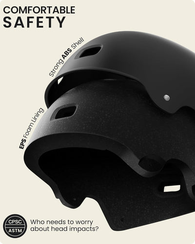 OutdoorMaster Skateboard Cycling Helmet - Two Removable Liners Ventilation Multi-Sport Scooter Roller Skate Inline Skating Rollerblading for Adults-Black-Small